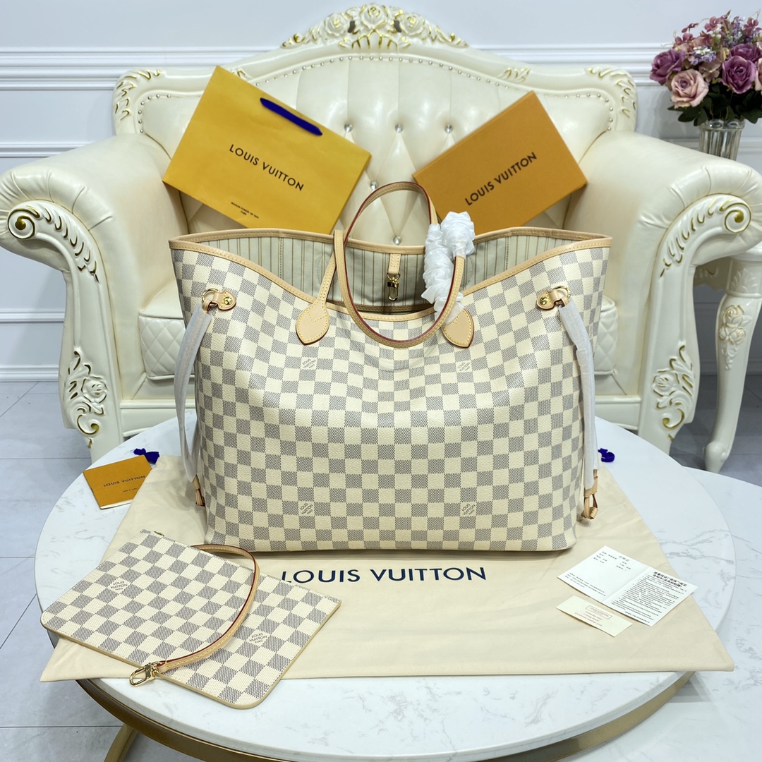 Louis Vuitton NEVERFULL GM Damier Azur Handbag N41360 Beige